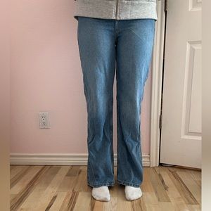 wide leg blue jeans